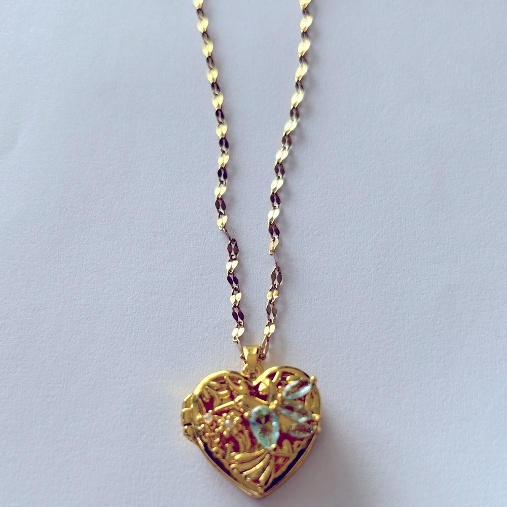 Hollow Blue Hummingbird Collecting Honey Love Openable Album Pendant Necklace.